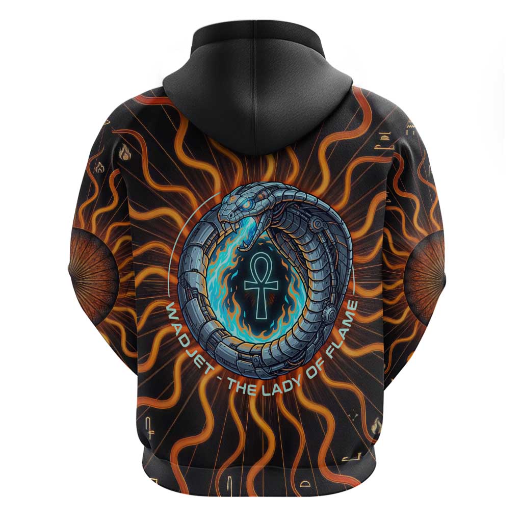 Wadjet Fiery Serpent Hoodie Egyptian Ankh Symbol in Dark Flame Protector Theme