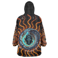 Wadjet Fiery Serpent Kid Wearable Blanket Hoodie Egyptian Ankh Symbol in Dark Flame Protector Theme