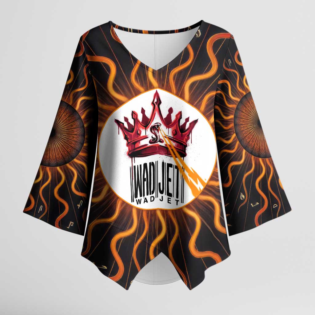 Wadjet Fiery Serpent Kimono Sleeve Blouse Egyptian Ankh Symbol in Dark Flame Protector Theme