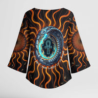 Wadjet Fiery Serpent Kimono Sleeve Blouse Egyptian Ankh Symbol in Dark Flame Protector Theme