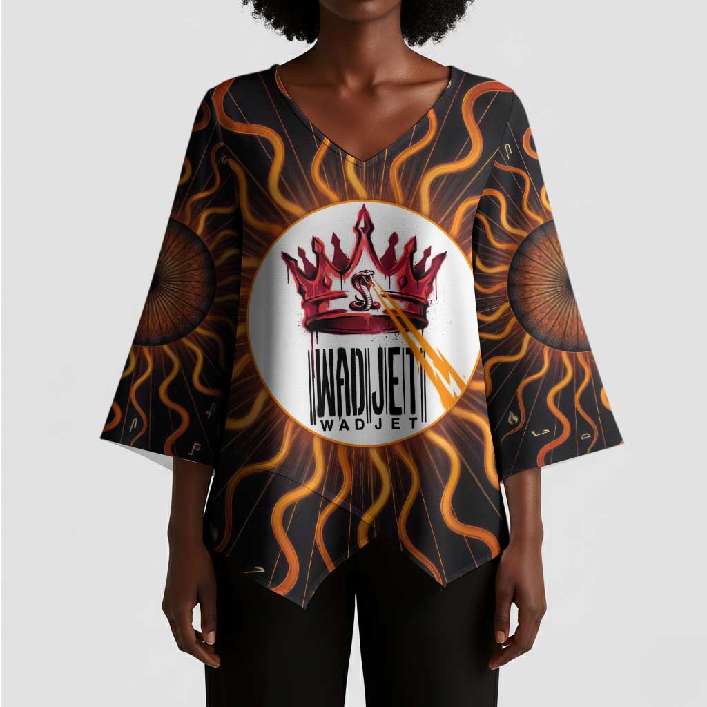 Wadjet Fiery Serpent Kimono Sleeve Blouse Egyptian Ankh Symbol in Dark Flame Protector Theme