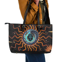 Wadjet Fiery Serpent Leather Tote Bag Egyptian Ankh Symbol in Dark Flame Protector Theme