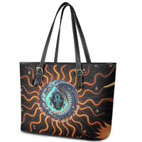 Wadjet Fiery Serpent Leather Tote Bag Egyptian Ankh Symbol in Dark Flame Protector Theme