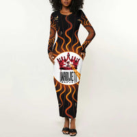 Wadjet Fiery Serpent Long Sleeve Bodycon Dress Egyptian Ankh Symbol in Dark Flame Protector Theme