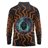 Wadjet Fiery Serpent Long Sleeve Polo Shirt Egyptian Ankh Symbol in Dark Flame Protector Theme
