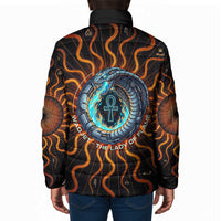 Wadjet Fiery Serpent Padded Jacket Egyptian Ankh Symbol in Dark Flame Protector Theme