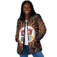 Wadjet Fiery Serpent Padded Jacket Egyptian Ankh Symbol in Dark Flame Protector Theme