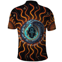 Wadjet Fiery Serpent Polo Shirt Egyptian Ankh Symbol in Dark Flame Protector Theme