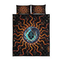 Wadjet Fiery Serpent Quilt Bed Set Egyptian Ankh Symbol in Dark Flame Protector Theme