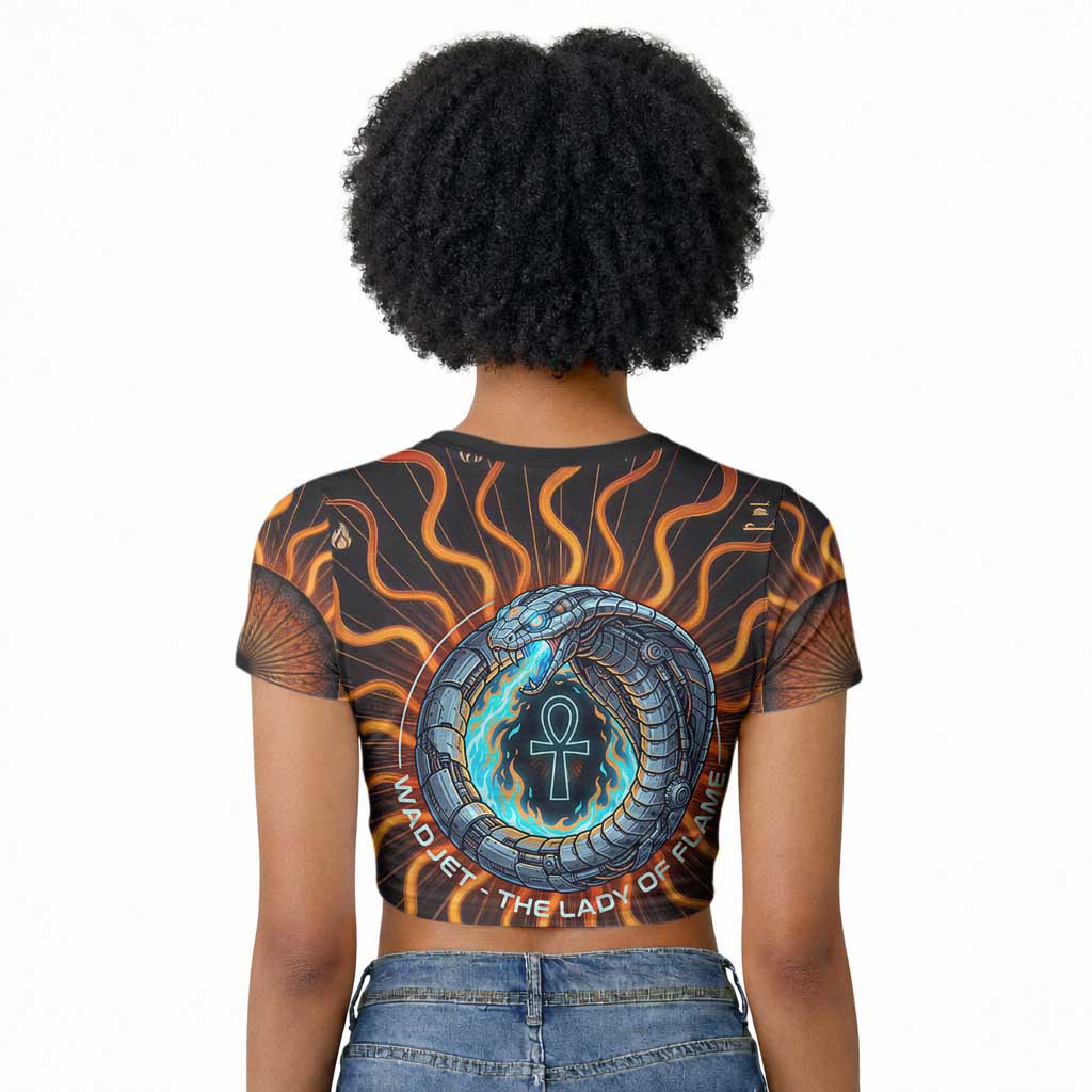 Wadjet Fiery Serpent Raglan Cropped T shirt Egyptian Ankh Symbol in Dark Flame Protector Theme
