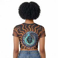 Wadjet Fiery Serpent Raglan Cropped T shirt Egyptian Ankh Symbol in Dark Flame Protector Theme