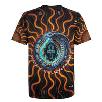 Wadjet Fiery Serpent Rugby Jersey Egyptian Ankh Symbol in Dark Flame Protector Theme