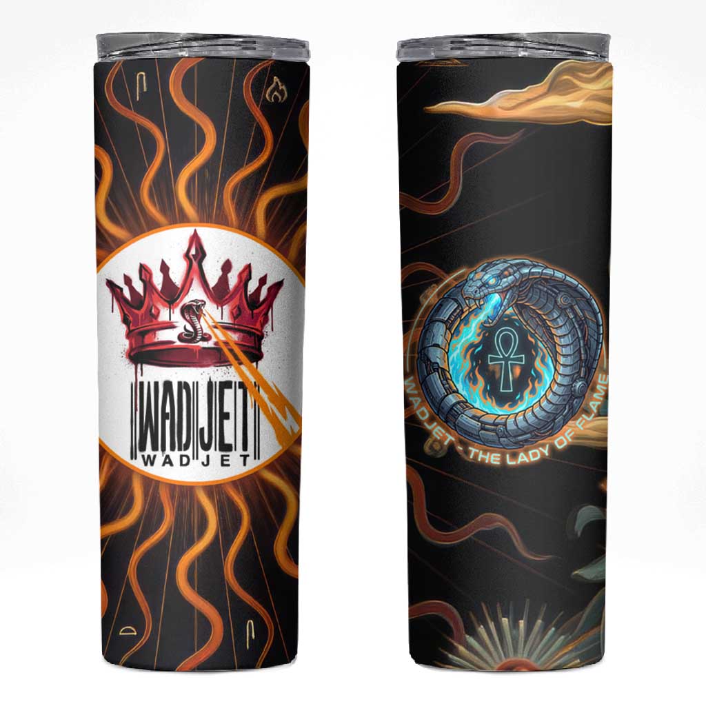 Wadjet Fiery Serpent Skinny Tumbler Egyptian Ankh Symbol in Dark Flame Protector Theme