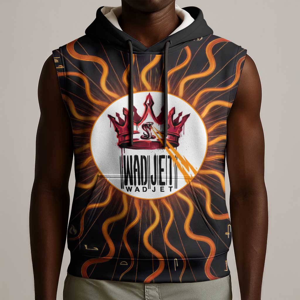 Wadjet Fiery Serpent Sleeveless Hoodie Egyptian Ankh Symbol in Dark Flame Protector Theme