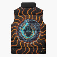 Wadjet Fiery Serpent Sleeveless Puffer Jacket Egyptian Ankh Symbol in Dark Flame Protector Theme