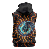 Wadjet Fiery Serpent Sleeveless Zip Hoodie Egyptian Ankh Symbol in Dark Flame Protector Theme