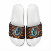 Wadjet Fiery Serpent Slide Sandals Egyptian Ankh Symbol in Dark Flame Protector Theme