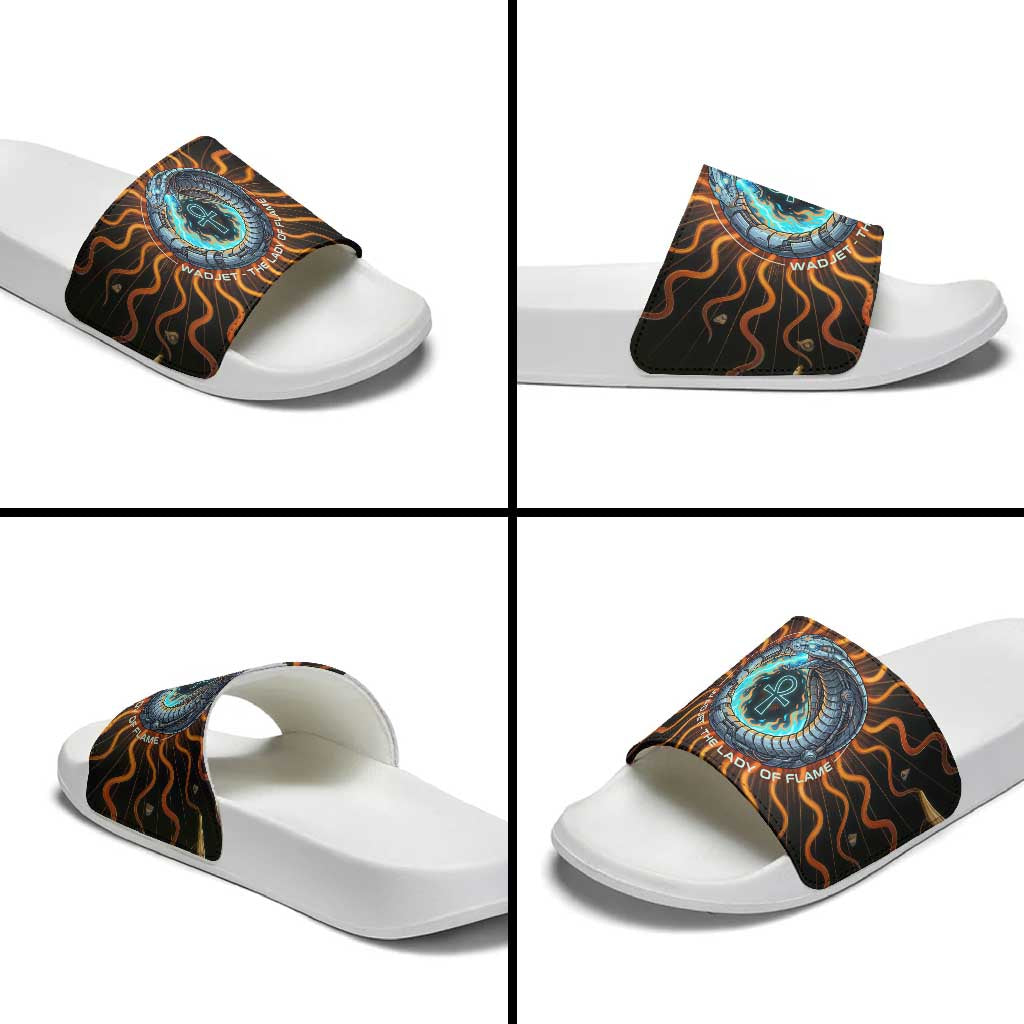 Wadjet Fiery Serpent Slide Sandals Egyptian Ankh Symbol in Dark Flame Protector Theme