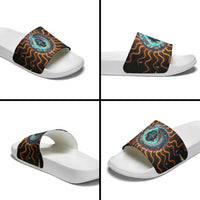 Wadjet Fiery Serpent Slide Sandals Egyptian Ankh Symbol in Dark Flame Protector Theme