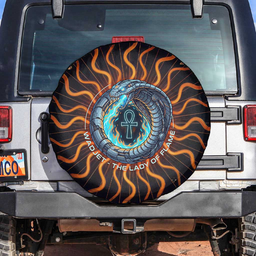 Wadjet Fiery Serpent Spare Tire Cover Egyptian Ankh Symbol in Dark Flame Protector Theme