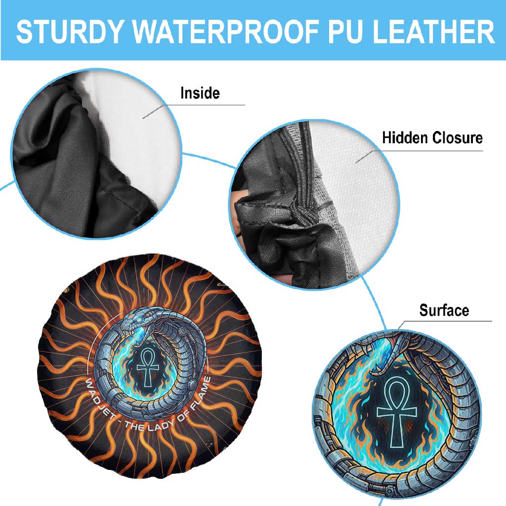Wadjet Fiery Serpent Spare Tire Cover Egyptian Ankh Symbol in Dark Flame Protector Theme