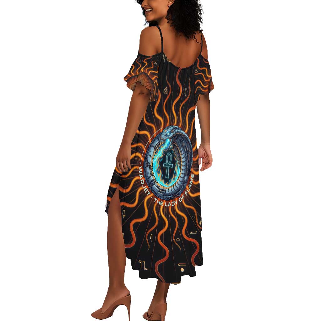 Wadjet Fiery Serpent Summer Maxi Dress Egyptian Ankh Symbol in Dark Flame Protector Theme