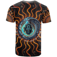 Wadjet Fiery Serpent T shirt Egyptian Ankh Symbol in Dark Flame Protector Theme