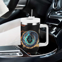 Wadjet Fiery Serpent Tumbler With Handle Egyptian Ankh Symbol in Dark Flame Protector Theme