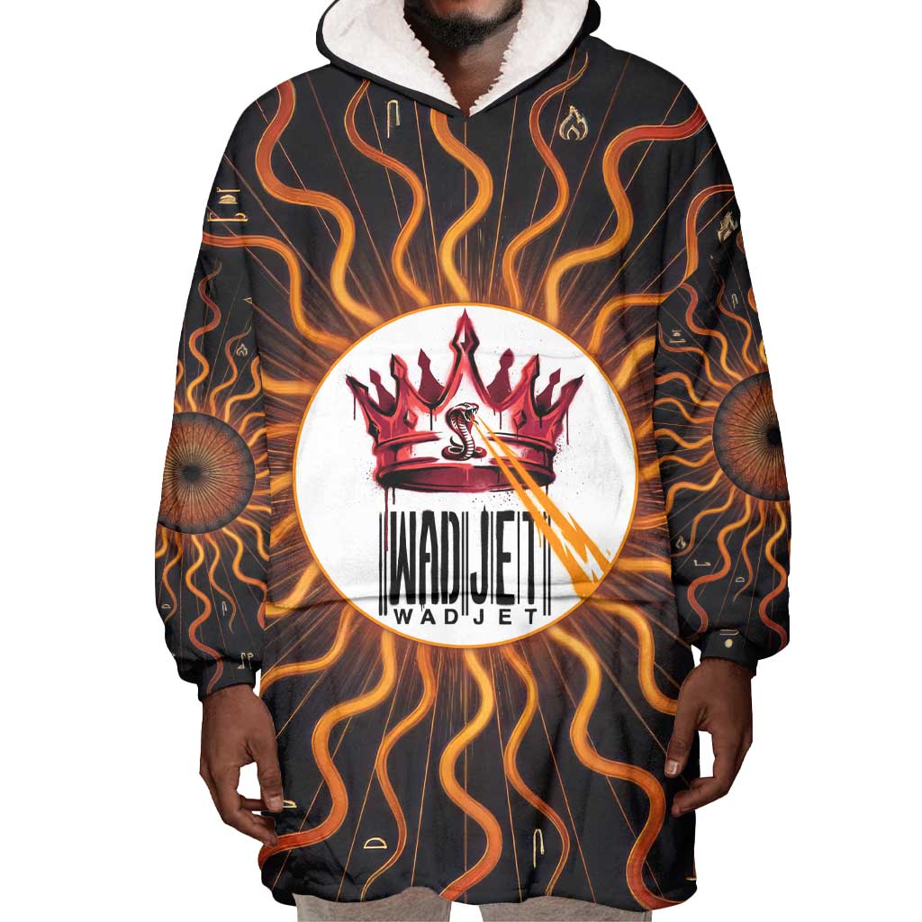 Wadjet Fiery Serpent Wearable Blanket Hoodie Egyptian Ankh Symbol in Dark Flame Protector Theme
