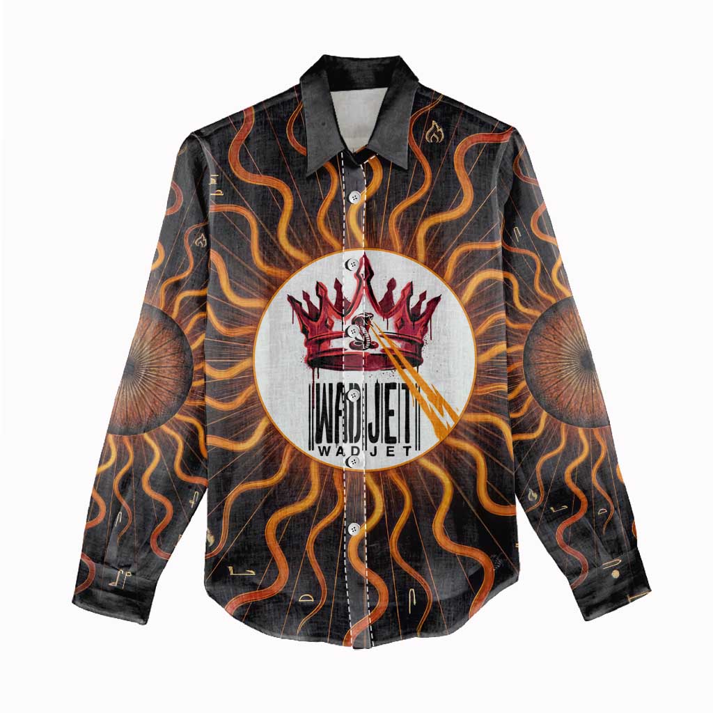 Wadjet Fiery Serpent Women Casual Shirt Egyptian Ankh Symbol in Dark Flame Protector Theme