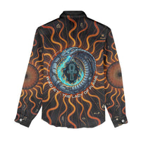 Wadjet Fiery Serpent Women Casual Shirt Egyptian Ankh Symbol in Dark Flame Protector Theme