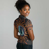 Wadjet Fiery Serpent Women Polo Shirt Egyptian Ankh Symbol in Dark Flame Protector Theme