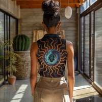Wadjet Fiery Serpent Women Sleeveless Polo Shirt Egyptian Ankh Symbol in Dark Flame Protector Theme