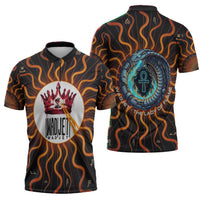 Wadjet Fiery Serpent Zipper Polo Shirt Egyptian Ankh Symbol in Dark Flame Protector Theme