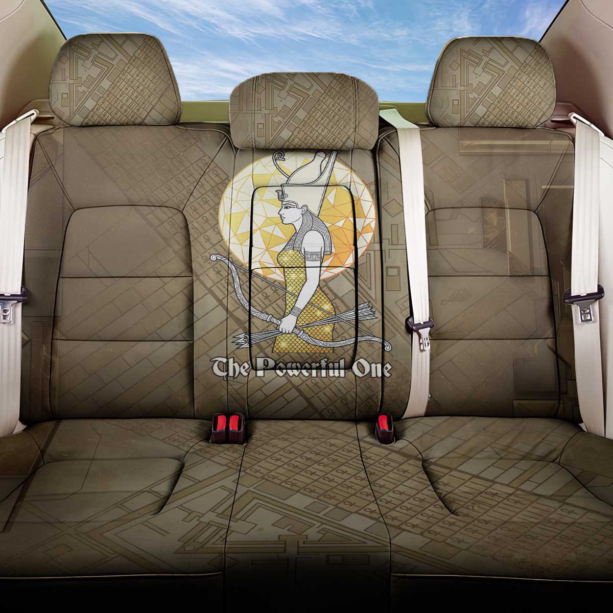 Wosret Egyptian Back Car Seat Cover with Golden Scepter and Archer Motif in Ancient Protector