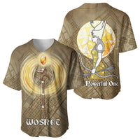Wosret Egyptian Baseball Jersey with Golden Scepter and Archer Motif in Ancient Protector