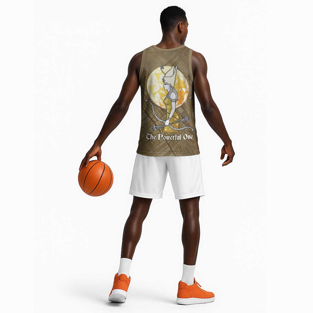 Wosret Egyptian Basketball Jersey with Golden Scepter and Archer Motif in Ancient Protector