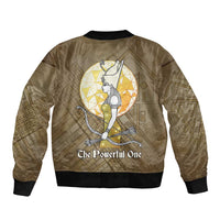 Wosret Egyptian Bomber Jacket with Golden Scepter and Archer Motif in Ancient Protector