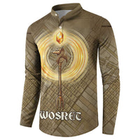Wosret Egyptian Button Sweatshirt with Golden Scepter and Archer Motif in Ancient Protector