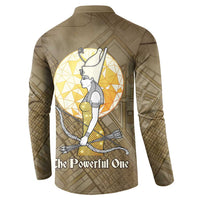 Wosret Egyptian Button Sweatshirt with Golden Scepter and Archer Motif in Ancient Protector