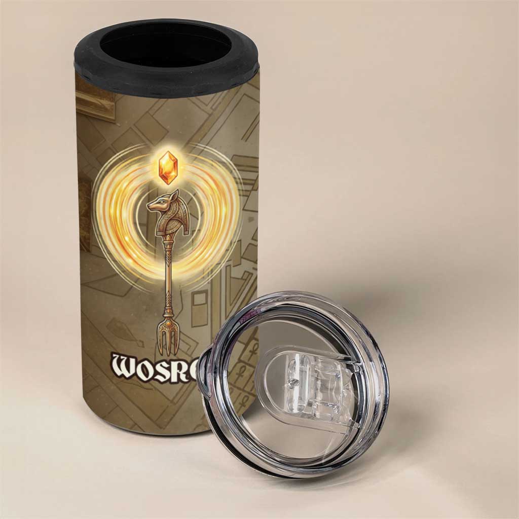Wosret Egyptian 4 in 1 Can Cooler Tumbler with Golden Scepter and Archer Motif in Ancient Protector