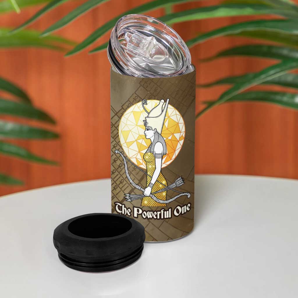 Wosret Egyptian 4 in 1 Can Cooler Tumbler with Golden Scepter and Archer Motif in Ancient Protector