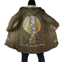 Wosret Egyptian Cloak with Golden Scepter and Archer Motif in Ancient Protector