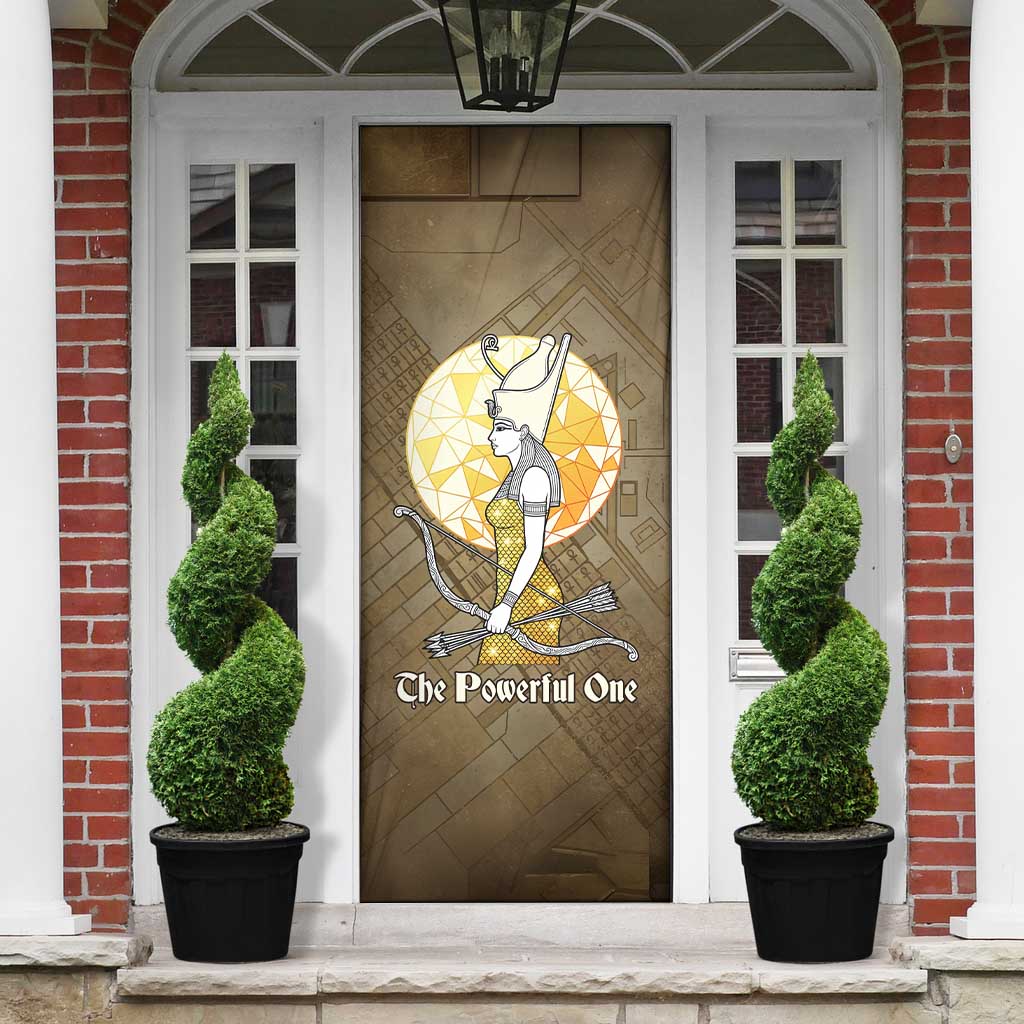 Wosret Egyptian Door Cover with Golden Scepter and Archer Motif in Ancient Protector