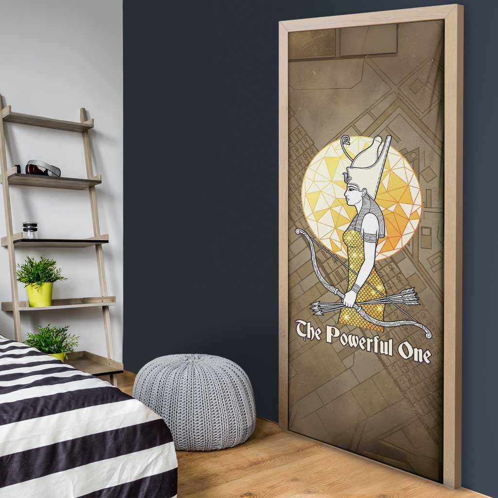 Wosret Egyptian Door Cover with Golden Scepter and Archer Motif in Ancient Protector