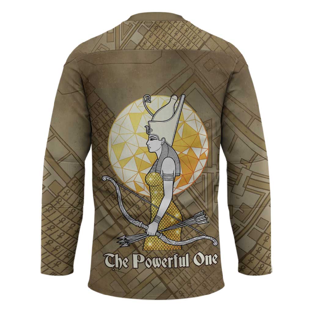 Wosret Egyptian Hockey Jersey with Golden Scepter and Archer Motif in Ancient Protector