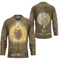 Wosret Egyptian Hockey Jersey with Golden Scepter and Archer Motif in Ancient Protector