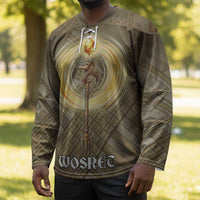 Wosret Egyptian Hockey Jersey with Golden Scepter and Archer Motif in Ancient Protector