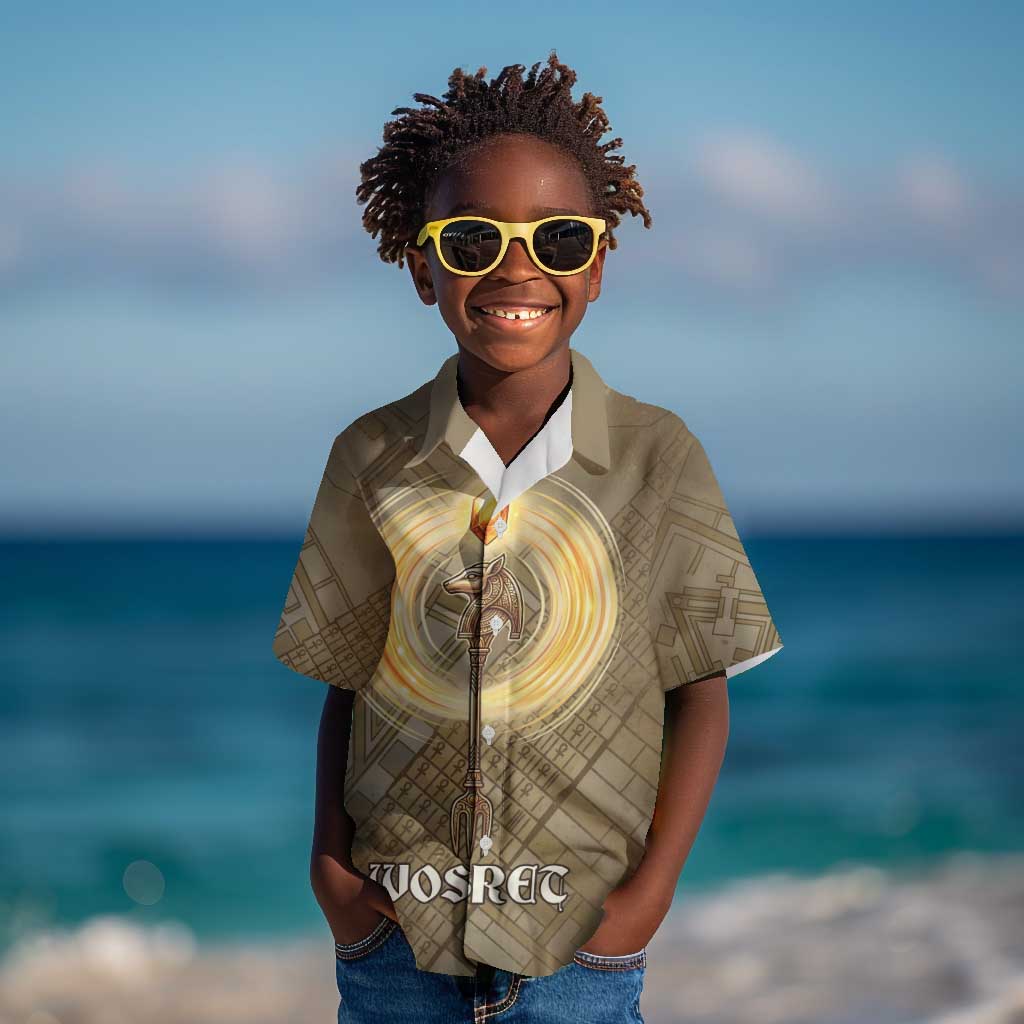 Wosret Egyptian Kid Hawaiian Shirt with Golden Scepter and Archer Motif in Ancient Protector
