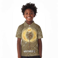 Wosret Egyptian Kid Polo Shirt with Golden Scepter and Archer Motif in Ancient Protector